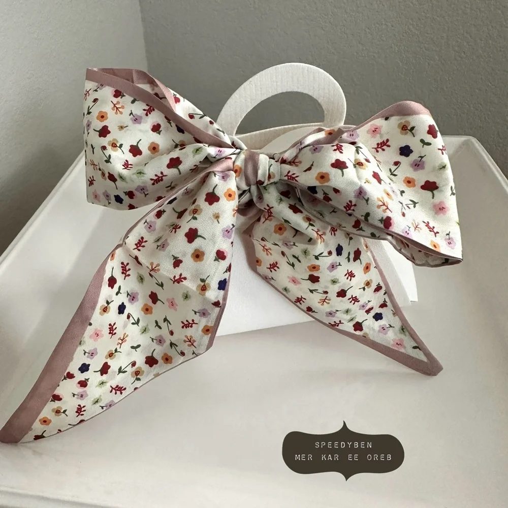Handbag Skinny Hair Scarf beige floral 3/$20